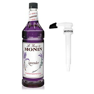 モナン ラベンダー シロップ モナン ポンプ付き 33.8 オンス プラスチック ボトル (1 リットル) 箱入り。 Monin Lavender Syrup, 33.8-Ounce Plastic Bottle (1 Liter) with Monin Pump, Boxed.