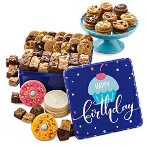 Mrs. Fields クッキー ハッピーバースデー バッシュ コンボ缶 - ニブラークッキー、ブラウニーバー、フロストクッキーが含まれ、あらゆる年齢層への誕生日プレゼントに Mrs. Fields Cookies Happy Birthday Bash Combo Tin - Includes Nibblers Cookies,