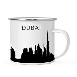 Andaz Press 11oz. Tourist Travel Souvenir Stainless Steel Campfire Coffee Mug Gift, Dubai Skyline, 1-Pack, Enamel Camping Cup Christmas Birthday Study Abroad Graduation, Includes Gift Box