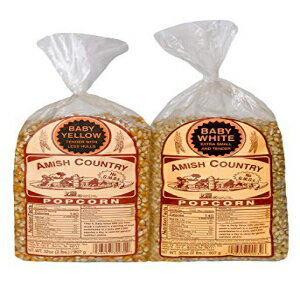 Amish Country Popcorn | 2 - 2 lb Bags | 2 lb Baby White & 2 lb Baby Yellow Popcorn Kernels | Old Fashioned with Recipe Guide