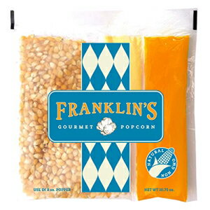 Franklin's グルメ ポップコーン オールインワン 測定済みパック - 8 オンス 10個パック – バター風味のココナッツオイル + バターソルトポップコーン調味料 + オーガニックコーン – 本格的な映画館の味 – 米国製 Franklin’s Gourmet Popcorn All