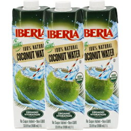 イベリア 100% ピュア オーガニック ココナッツ ウォーター、1 リットル (3 個パック) Iberia 100% Pure Organic Coconut Water, 1 Liter (Pack of 3)