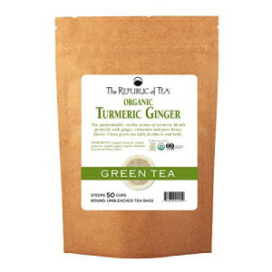 お茶共和国オーガニックターメリックジンジャーグリーンティー、ティーバッグ50個、グルメグリーンティー、ターメリックティー The Republic of Tea Organic Turmeric Ginger Green Tea, 50 Tea Bags, Gourmet Green Tea And Turmeric Tea