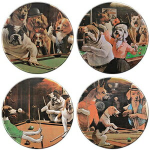 スターリングゲーミングスターリングコースター犬プレイプールグラスコースターセット Sterling Gaming Sterling Coaster Dogs Playing Pool Glass Coaster Set