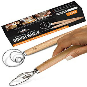 ORBLUE Premium Danish Dough Whisk - 2 Pack LARGE 13.5 Dutch Whisk with Stainless Steel Ring - Danish Whisk for Bread, Pastry or Pizza Dough - Baking Tool Alternative to a Blender, Mixer or Hook