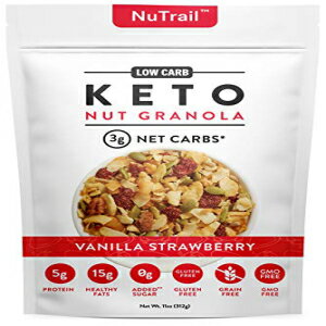 Low Karb NuTrail - Keto Vanilla Strawberry Nut Granola Healthy Breakfast Cereal - Low Carb Snacks & Food - 3g Net Carbs - Gluten Free, Grain Free - Almonds, Pecans, Coconut and more (11 oz) (1 Count)