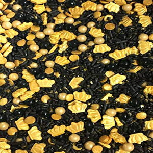 ロイヤル キング クラウン ブラックとゴールドの衣装 食用紙吹雪 スプリンクル ケーキ クッキー カップケーキ アイスクリーム ドーナツ デコレーション ジミーズ クイン - 4オンス Royal King Crown Black and Gold Attire Edible Confetti Sprinkl