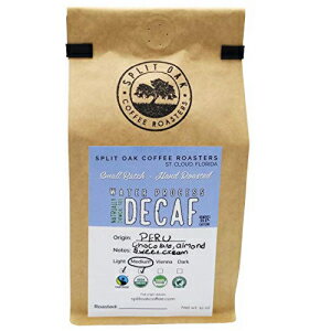 SPLIT OAK COFFEE ROASTERS DELICIOUS Organic Decaf Coffee Water Process Chemical-Free Medium Roasted Peru Coffee Whole Beans 12oz. Sweet Espresso Crema, Almond Flavored. 99.9% Free Caffeine, Fair Trade, Swiss (Single)