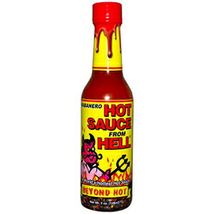 ハバネロ スパイシー ホット ソース フロム ヘル - 5 オンス - バッファローウィング、ステーキ、チリ用のプレミアムグルメスパイシーホットハバネロソース - 警告 - 勇気があるなら試してみてください！ ASS KICKIN' Habanero Spicy Hot Sauce From