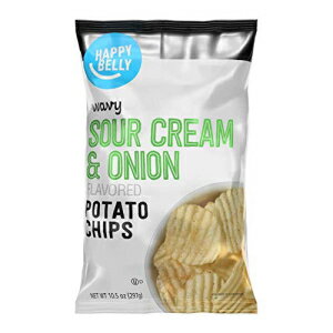 アマゾンブランド-ハッピーベリーウェーブサワークリーム＆オニオンフレーバーポテトチップス、10.5オンス Amazon Brand - Happy Belly Wavy Sour Cream & Onion Flavored Potato Chips, 10.5 Ounce