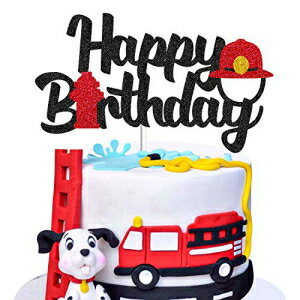 Purp Pie Fireman Happy Birthday Cake Topper Fire Truck Firefighter Scene Theme Picks for Baby Man Women Party Cake Decorations Supplies