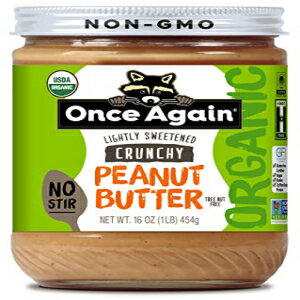 Once Again オーガニック クランチピーナッツバター、16オンス - アメリカンクラシック、かき混ぜなし - 軽く甘く塩味付け - USDAオーガニック、グルテンフリー認定、ビーガン、コーシャー - ガラス瓶 Once Again Organic Crunchy Peanut Butter, 16oz -