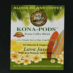 Aloha Island Coffee Senseo Pods of Kona Coffee Blend, Lava Java Dark Roast Coffee Pods for All Senseo-type Pod Brewers, 18 Pods, Reusable Adapter Available for use with Keurig K-cup Brewing Systems