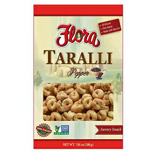 Taralli by Flora 7.05oz-イタリアンスナッククラッカー-焼きたてのすべての天然オーブン-コレステロールフリー-セイボリースナック-100％イタリアン（ペッパータラーリ） Flora Fine Foods Taralli by Flora 7.05oz - Italian Snack Cracker - All Natural