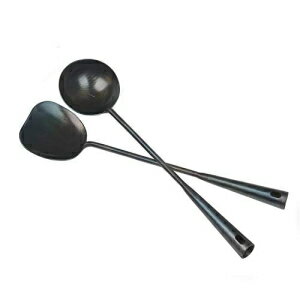 臻三环 ZhenSanHuan Chinese Traditional HandMade Iron Spatula Ladle Wok Tool Set,Long wok utensils (Ladle and Spatula Set)