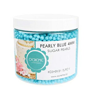 O'Creme Blue Edible Sugar Pearls Cake Decorating Supplies for Bakers: Cookie, Cupcake & Icing Toppings, Beads Sprinkles For Baking, Certified, Candy Sugar Ball Accents (4mm, 8 Oz)