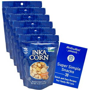 Inka Corn Inka Roasted Giant Corn - Crunchy Corn Kernels - Original Flavor 6 Count (4 Ounces) Plus Recipe Booklet Bundle