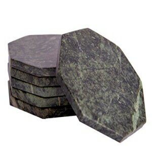 CraftsOfEgypt 6個セット-グリーンマーブルストーンコースター–オクタゴナルポリッシュコースター–直径3.5インチ（9 cm）–ドリンクリングからの保護 CraftsOfEgypt Set of 6 - Green Marble Stone Coasters – Octagonal Polished Coasters – 3.5 Inch