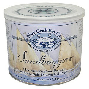 ブルークラブベイ「サンドバガー」-グルメバージニアピーナッツとシーソルト＆クラックトペッパー、12オンス。錫（4パック） Blue Crab..