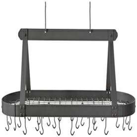 グリッドと24フック付きの古いオランダの楕円形ハンギングポットラック、グラファイト、48 x 19 x 15.5 Old Dutch Oval Hanging Pot Rack with Grid & 24 Hooks, Graphite, 48 x 19 x 15.5