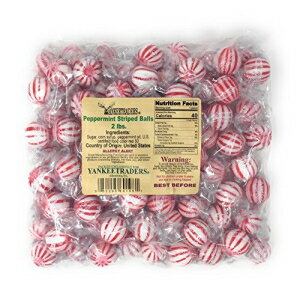 ヤンキートレーダーハードキャンディーボール、ペパーミントストライプ、2ポンド YANKEETRADERS Yankee Traders Hard Candy Balls, Pep..