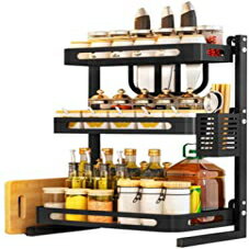 3Tier-24inch, Black, TOOLKISS Spice Rack Organizer, 3-Tier Bathroom Countertop Organizer, Stainless Steel Kitchen Rack Organizer Counter Storage Shelf，Black