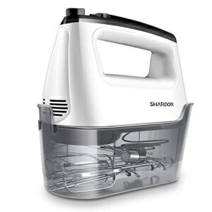 SHARDOR Hand Mixer with Snap-On Storage Case 6-Speed Plus Turbo Hand Mixer Electric With 5 Stainless Steel Attachments(2 Beaters, 2 Dough Hooks and 1 Whisk), White