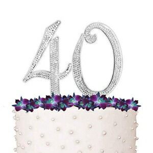 40、40歳の誕生日ケーキトッパー、誓いの更新、記念日、シルバーメタルのクリスタルラインストーン、パーティーの装飾、好意、 FAJ 40, 40th Happy Birthday Cake Topper, Vow Renewal, Anniversary, Crystal Rhinestones on Silver Metal, Party Deco