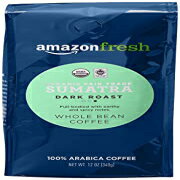 Amazonフレッシュ オーガニック フェアトレード スマトラ全粒コーヒー ダークロースト 12オンス AmazonFresh Organic Fair Trade Sumatra Whole Bean Coffee, Dark Roast, 12 Ounce