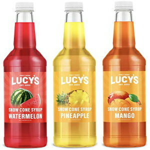 Lucy's Family Owned かき氷スノーコーン シロップ - スイカ、パイナップル、マンゴー - 32オンスのシロップボトル (3個パック) (トロピカルパック) Lucy's Family Owned Shaved Ice Snow Cone Syrups - Watermelon, Pineapple, Mango - 32o