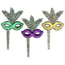 マルディグラ グリッターマスク カップケーキピック - 24個 Decopac Mardi Gras Glitter Mask Cupcake Picks - 24 pc