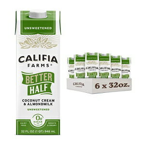 Califia Farms - 無糖ベターハーフ ハーフアンドハーフ代替品 32オンス（6個パック） アーモンドミルク ココナッツクリーム コーヒークリーマー ケトフード 常温保存可能 乳製品不使用 植物ベース ビーガン Califia Farms - Unsweetened Better Half, H