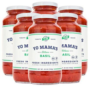Yo Mama's Foods のケトトマトバジルパスタとスパゲッティソース - 6 個パック - 砂糖不使用、低炭水化物、低ナトリウム、ビーガン、グルテンフリー、パレオフレンドリー、丸ごとの非遺伝子組み換えトマトを使用 Keto Tomato Basil Pasta and Spaghetti Sauc