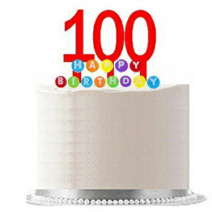 商品番号100WCD - ハッピー100歳の誕生日パーティー レッドケーキトッパー & レインボーキャンドルスタ..
