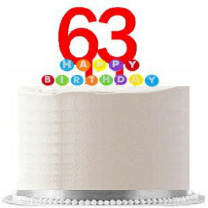 商品番号063WCD - ハッピー63歳の誕生日パーティーレッドケーキトッパー&レインボーキャンドルスタンド..