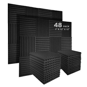 JBER 防音フォームパネル スタジオ音響フォームパネル 48枚パック 1インチ X 12インチ X 12インチ 防音ウェッジ 防音パッド 耐火音響処理フォーム ホームオフィス用 - チャコール JBER Sound Proof Foam Panels Studio Acoustic Foam Panels, 48 P