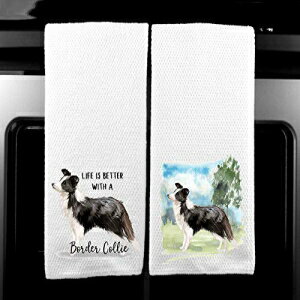 ボーダーコリーの風景と水彩の犬の生活は2のより良いマイクロファイバーキッチンティータオルセットです DashaAlexander Border Collie Landscape and Watercolor Dog Life is Better Microfiber Kitchen Tea Towel Set of 2