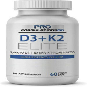 D3 + K2エリート–ビタミンD3（5,000 IU）+ビタミンK2（MK-7）– 60日間の供給–日本の発酵納豆からの強力で生物学的に利用可能なMK-7 Pro Formulations MD D3 + K2 Elite – Vitamin D3 (5,000 IU) + Vitamin K2 (MK-7) – 60 Day Supply –