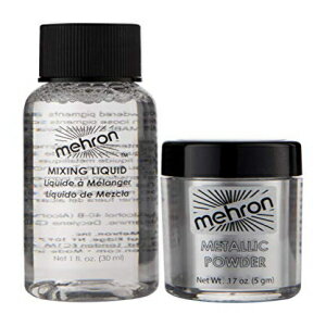 Mehron Makeup メタリック パウダー (0.17 オンス) とミキシング リキッド (1 オンス) (シルバー)。 Mehron Makeup Metallic Powder (.17 oz) with Mixing Liquid (1 oz) (Silver).