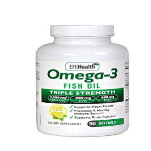 EffiHealthオメガ-3フィッシュオイル-トリプルストレングス2500mgフィッシュオイル、1200mg EPA、600mg DHA-ハースヘルス、脳の健康、免疫サポートをサポート–レモンフレーバー、バープレスフィッシュオイル EffiHealth Consumer Products EffiHealth Omega-3 Fish