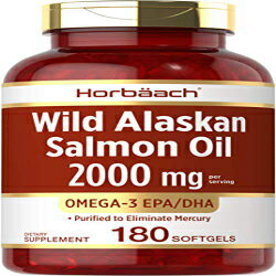 ワイルドアラスカサーモンフィッシュオイル2000mg | 180ソフトジェルカプセル| グルテンフリー、非遺伝子組み換え| 高い効力| オメガ3脂肪酸EPAおよびDHAの優れた供給源| Horbaachによる Horbäach Wild Alaskan Salmon Fish Oil 2000 mg | 180 Softg