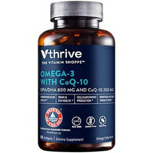 CoQ10を含むオメガ3は、Vthriveによる心臓血管の健康800 MG EPA / DHA、60ソフトジェルをサポートします Omega3 with CoQ10 Supports Cardiovascular Health 800 MG EPA/DHA, 60 Softgels, by Vthrive