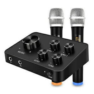 ポータブルカラオケマイクミキサーシステムセット デュアルUHFワイヤレスマイク HDMIおよびAUXイン/アウト付き カラオケ ホームシアター アンプ スピーカー用 Portable Karaoke Microphone Mixer System Set, with Dual UHF Wireless Mic, HDMI AUX