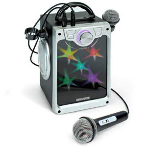 Croove POP BOX カラオケマシン 子供用 2つのマイクと点滅するディスコライト付き (ブラック) Croove POP BOX Karaoke Machine for Kids with 2 Microphones and Flashing Disco Lights (Black)