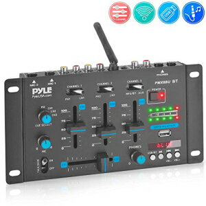 ワイヤレス DJ オーディオ ミキサー - 3 チャンネル Bluetooth 互換 DJ コントローラー サウンド ミキサー、マイクトークオーバー、USB リーダー、デュアル RCA フォノ/ライン入力、マイク入力、ヘッドフォン ジャック - Pyle PMX8BU Wireless DJ Audi
