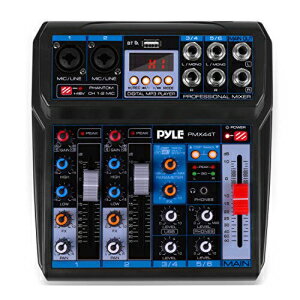 プロフェッショナルワイヤレス DJ オーディオミキサー - 6 チャンネル Bluetooth 互換 DJ コントローラーサウンドミキサー、DSP エフェクト、USB オーディオインターフェイス、デュアル RCA 入力、XLR/1/4 マイク入力、ヘッドフォンジャック付き - Pyle PMX