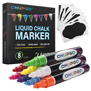 ONUPGO t̃`[N}[J[ - 8F`[N}[J[yZbgAqɈSAŐAAق̂Ȃ}[J[AzCg{[hAKXArXgAxAAԂ̑p ONUPGO Liquid Chalk Markers - Set of 8 Colored Erase Chalk Marker