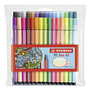 スタビロペン68カラーリングフェルトペン 1mm-30色ウォレットセット Stabilo Pen 68 Coloring Felt-tip Marker Pen, 1 mm - 30-Color Wallet Set