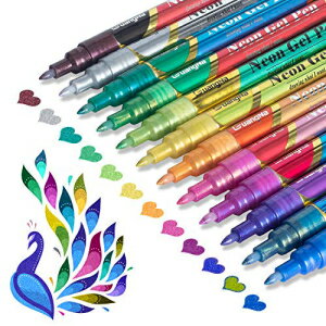 グリッターメタリックペイントペン：スパークル水性マーカーペン、12色アソートペンセット、グリーティングカード、マグカップ、木材、アート描画、ロックペインティング、ポスター、アルバム、スクラップブッキング用 Glitter Metallic Paint Pens: Sparkle Water-Ba