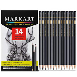 プロの描画スケッチ鉛筆セット - MARKART 14 本の描画鉛筆 12B 10B 8B 6B 4B 3B 2B B HB F H 2H 3H 4H グラファイトシェーディング鉛筆 初心者 プロアーティスト向け Professional Drawing Sketching Pencil Set - MARKART 14 Pieces Drawing
